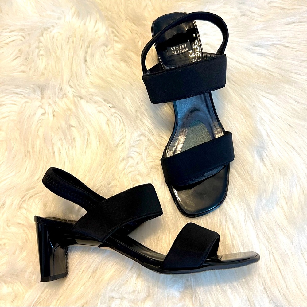 Stuart Weitzman Black Strappy High Heel Sandals Shoes open toe Slingback 7B